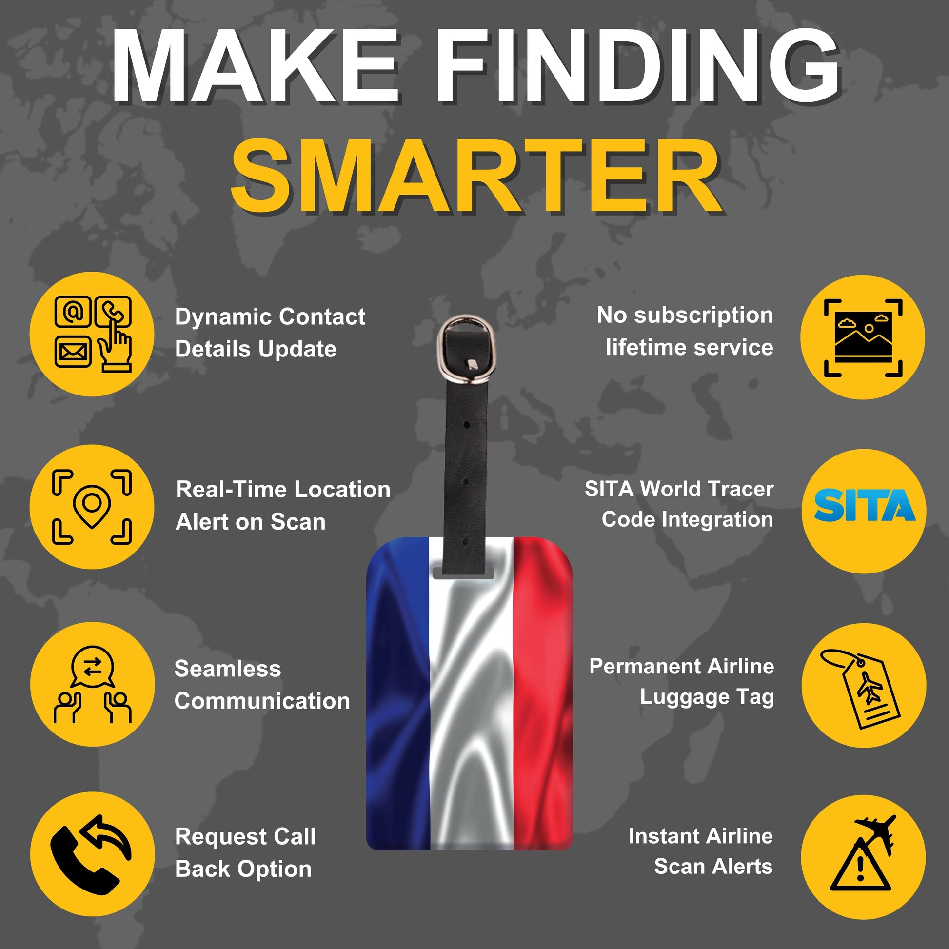 Smart Bag Security Tag - France Flag [Pack 2]-3