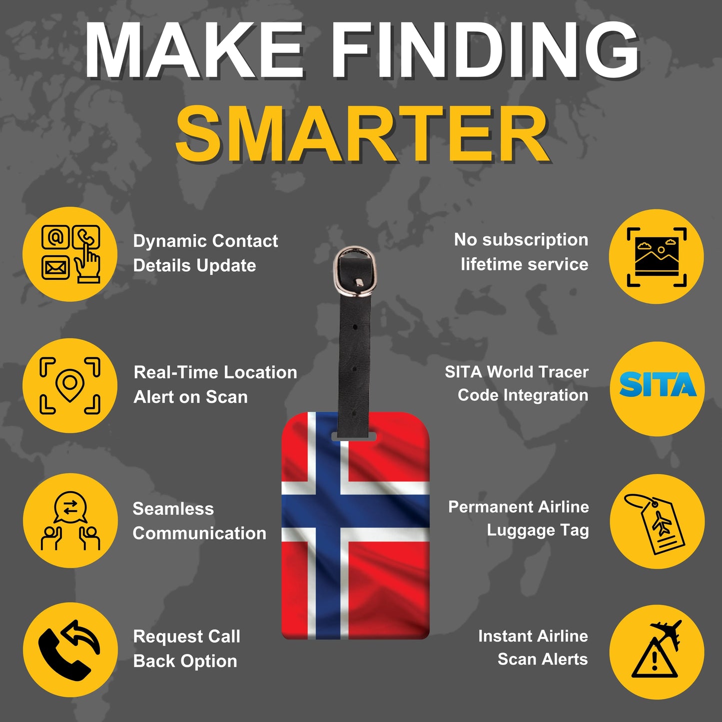 Smart Bag Security Tag - Norway Flag [Pack 2]-3